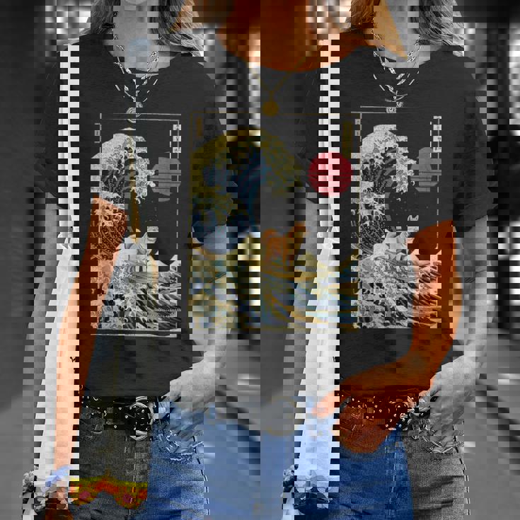 柴犬 日本の神奈川波 おもしろサーフドッグ Tシャツ 彼女への贈り物