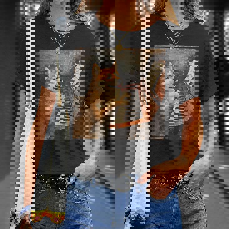 柴犬ピアノ犬 Tシャツ 彼女への贈り物