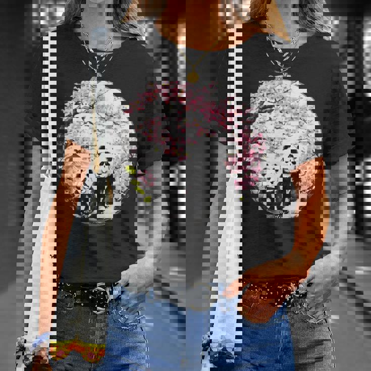 桜 パンダ お花見 親子 春 水墨画 和風 動物 Tシャツ 彼女への贈り物