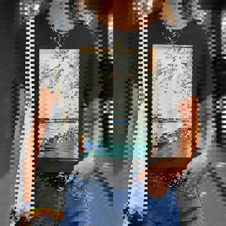 桜の花 ジャパニーズ・ヴィンテージ・アート 歌川 広重 隅田川水神の森真崎 名所江戸百景 Tシャツ 彼女への贈り物