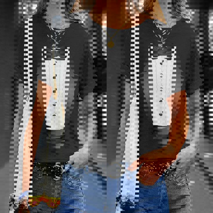 楽しいブラックタイ イベント チーム 新郎 フェイク タキシード Tシャツ 彼女への贈り物