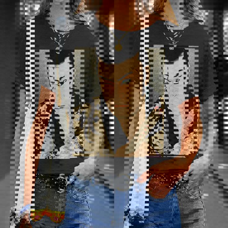 歌舞伎 演劇 俳優 サムライ 俊泉 日本のビンテージアート Tシャツ 彼女への贈り物