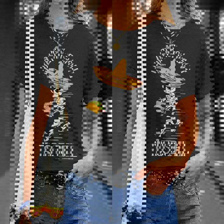 死者の日 メキシコ シュガースカル ファニー タコス スケルトン ハロー Tシャツ 彼女への贈り物