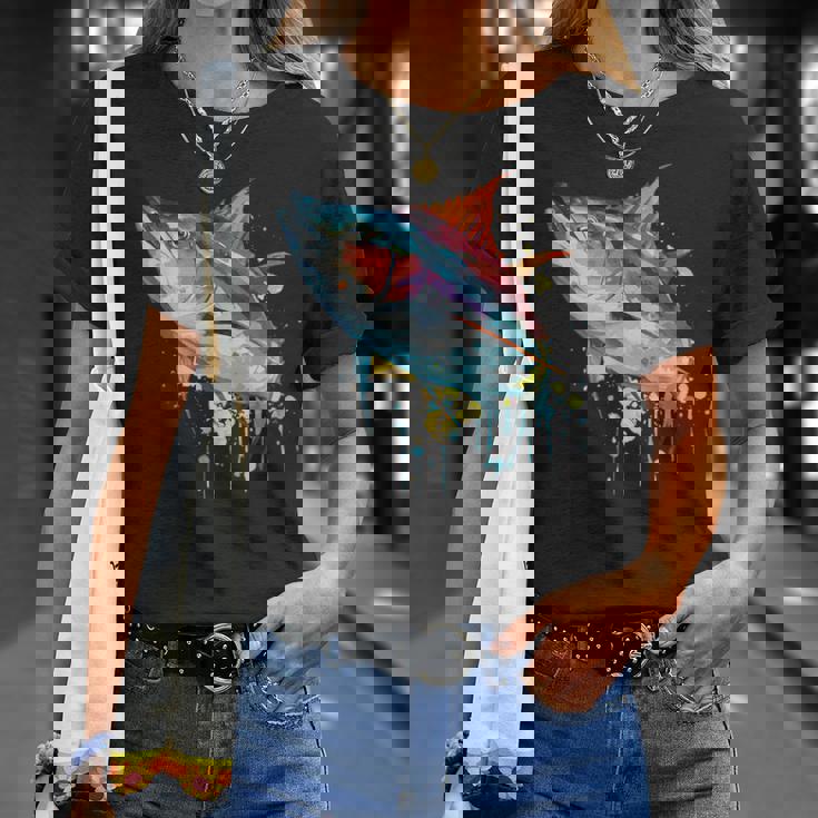 水彩 マグロ 魚 カラフル 海釣り 釣り Tシャツ 彼女への贈り物