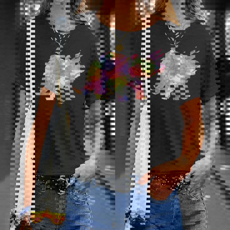 水彩爬虫類トリケラトプス古生物学恐竜 Tシャツ 彼女への贈り物