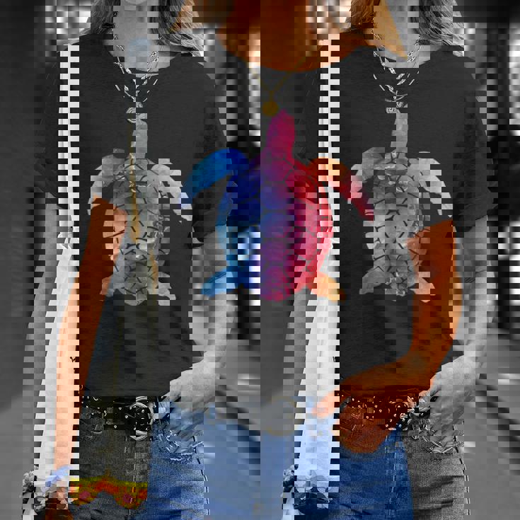 水彩画のようなウミガメのシルエット Tシャツ 彼女への贈り物