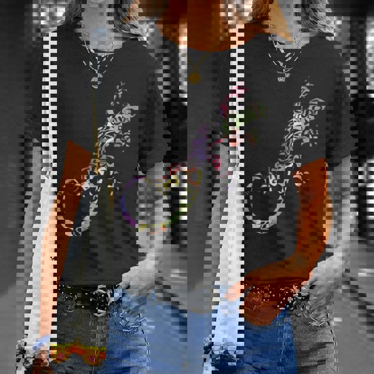 水彩絵の具トカゲ動物爬虫類恋人ヤモリ Tシャツ 彼女への贈り物