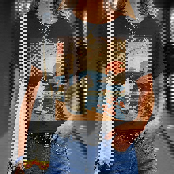 浮世絵 アート 神奈川 ヴィンテージ 日本のタトゥーアート 猫 グラフィック Tシャツ 彼女への贈り物