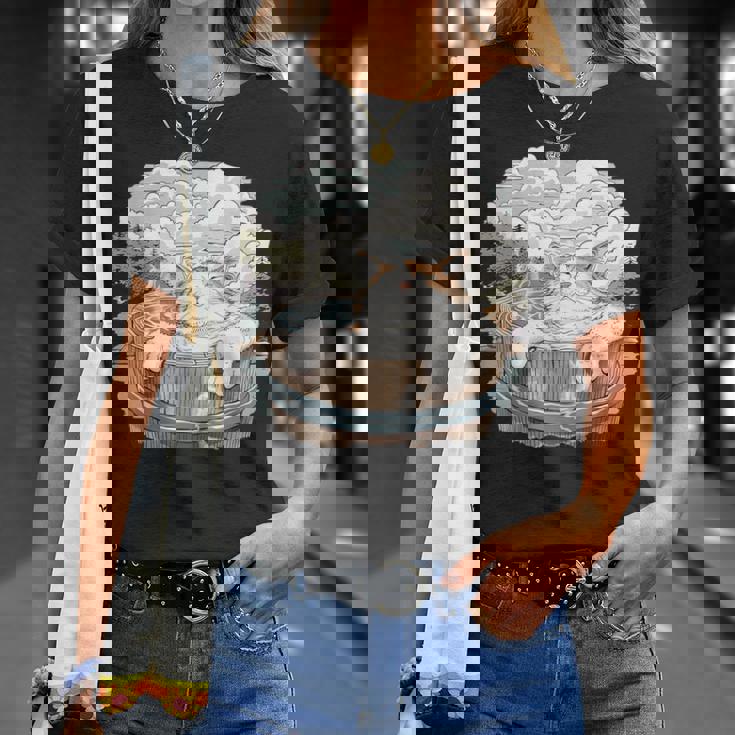 温泉 風呂 子猫 ペット好き 日本画 かわいい 猫 Tシャツ 彼女への贈り物