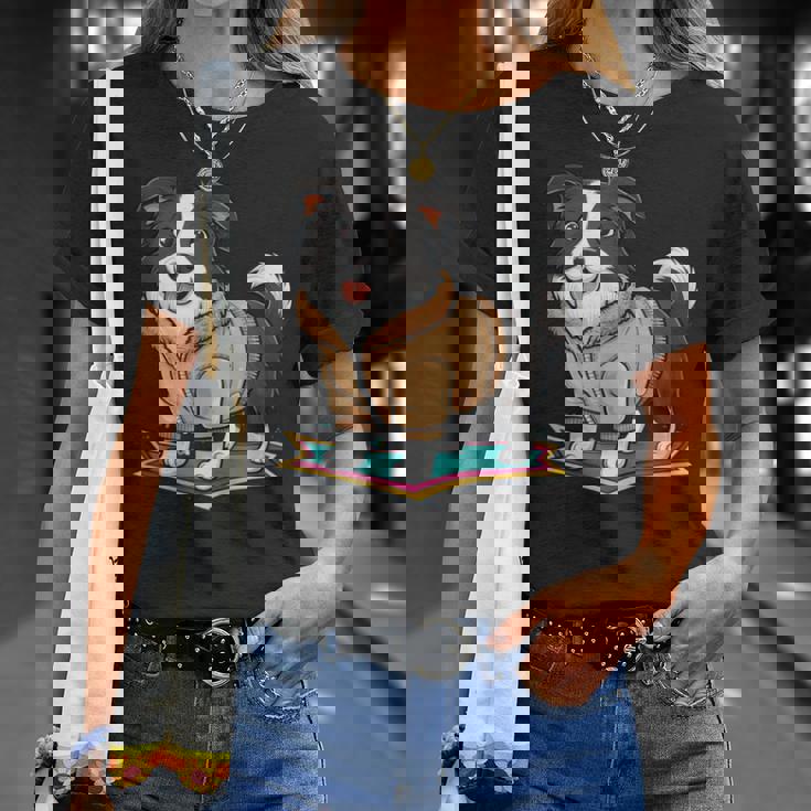 漫画の外観のかわいいボーダーコリー Tシャツ 彼女への贈り物