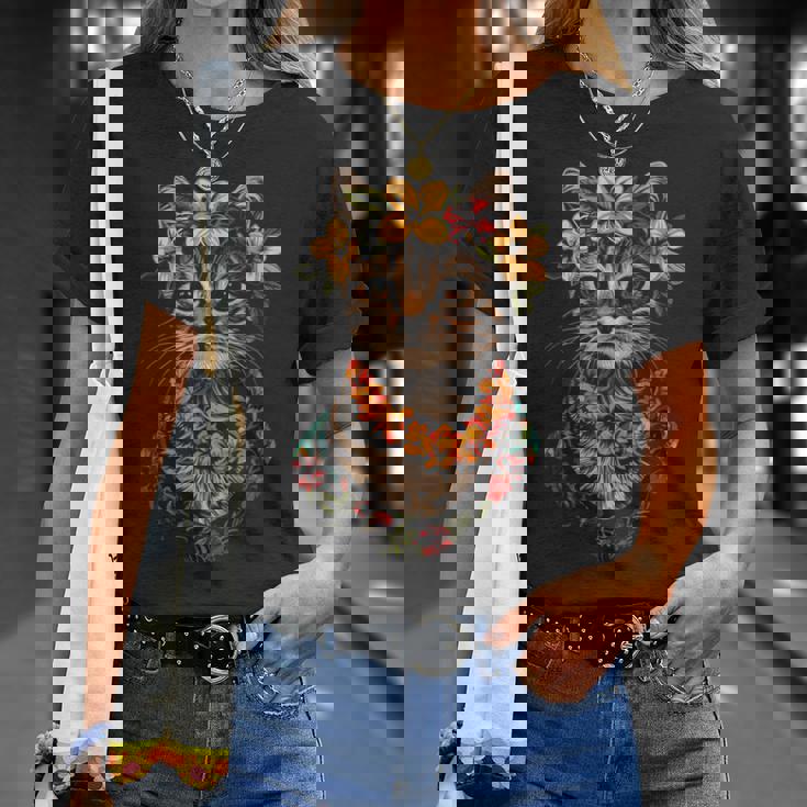 猫 ハワイアン 花 フラ ハイビスカス 面白い かわいい ハワイ Tシャツ 彼女への贈り物