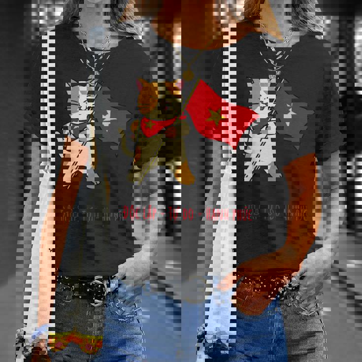 猫 ベトナム国旗 キティ おもしろギフト ブラック Tシャツ 彼女への贈り物