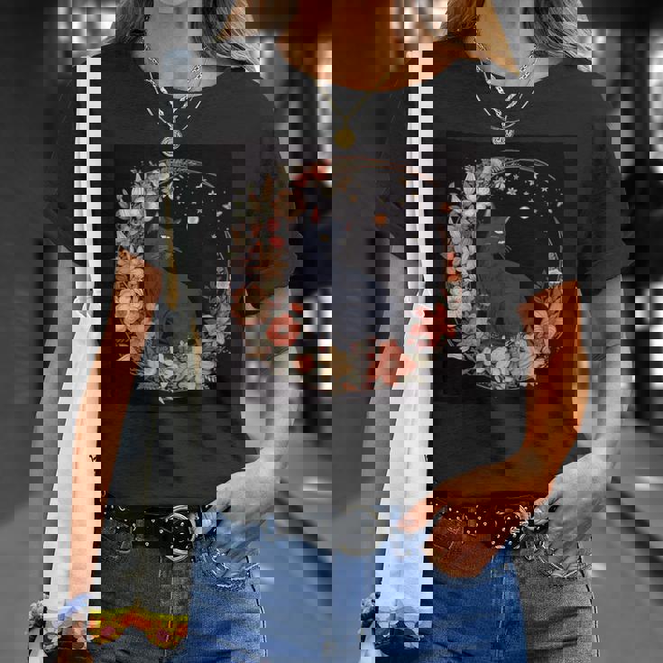 猫 月 花柄 グラフィック Tシャツ 彼女への贈り物