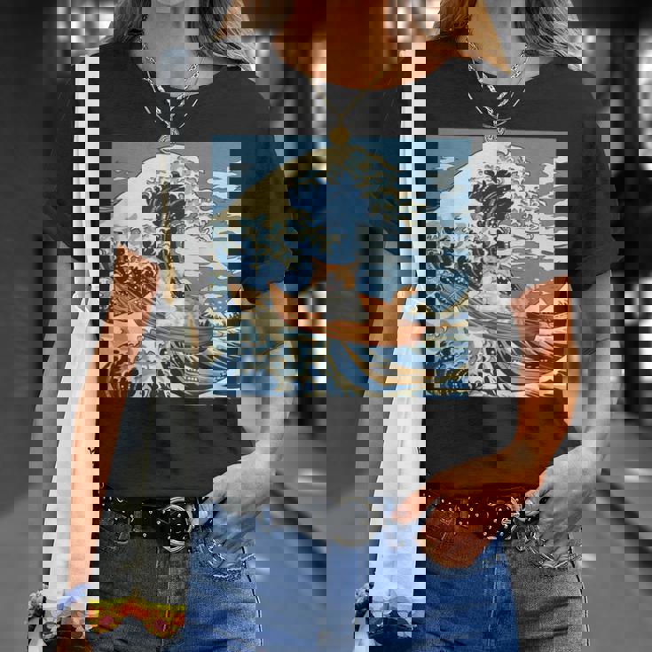 猫 葛飾北斎 神奈川沖浪裏 ネタ 冗談 ギャグ かわいい Tシャツ 彼女への贈り物