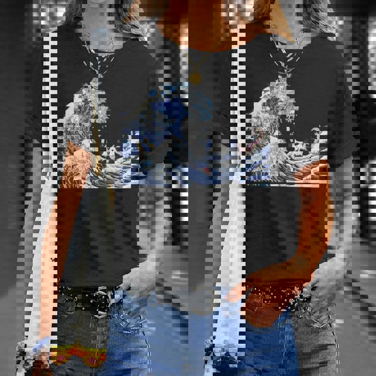 猫がサーフィンをする神奈川の大波 面白い猫の波 かわいい猫、猫好き、かわいい猫 Tシャツ 彼女への贈り物