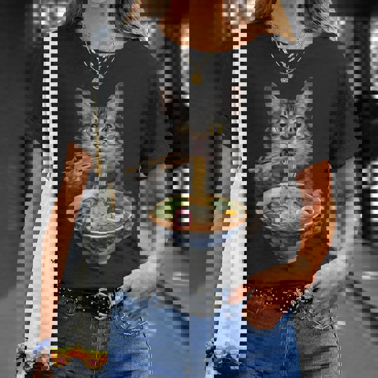 猫がラーメンを食べる リアル Tシャツ 彼女への贈り物