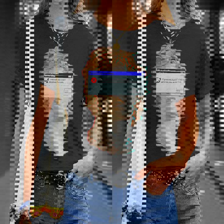 現実は曲がっている。エラーポップアップ付きの美的ギリシャ像 Tシャツ 彼女への贈り物