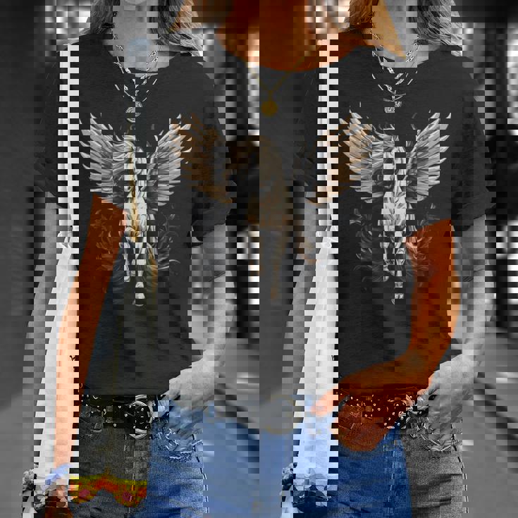 白いペガサス 大きな白い翼 面白いグラフィックtシャツ Tシャツ 彼女への贈り物