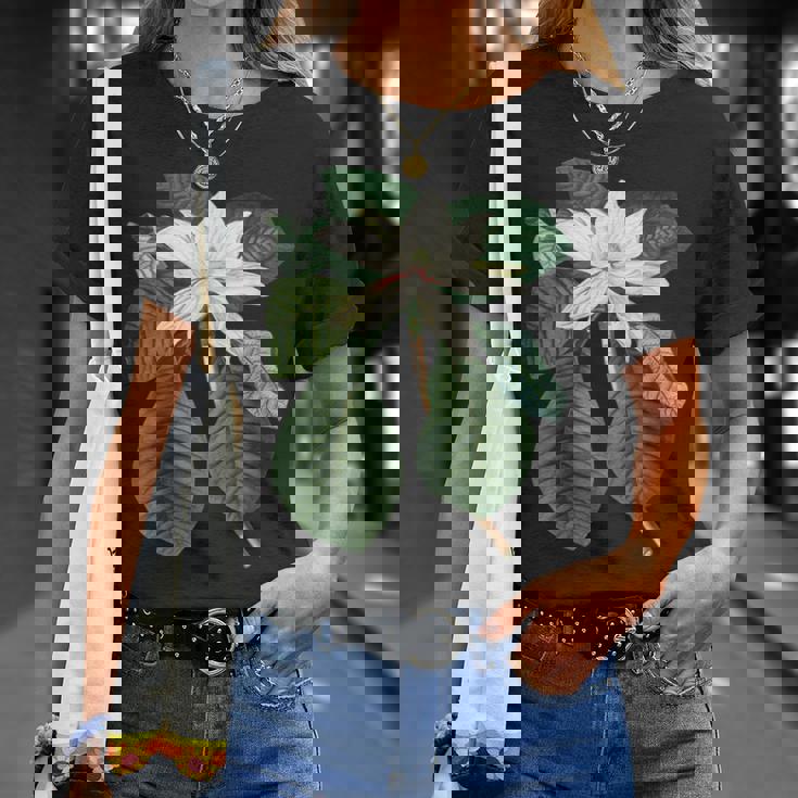 白モクレン花 ボタニカルアート Tシャツ 彼女への贈り物