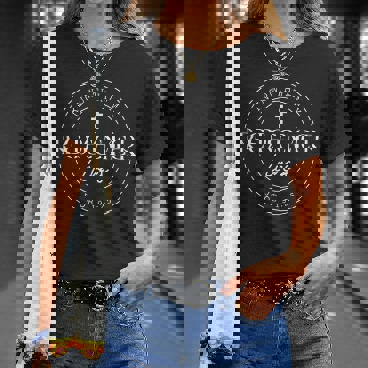 私の贖い主は生きておられる ヨブ記 聖書の言葉 Tシャツ 彼女への贈り物