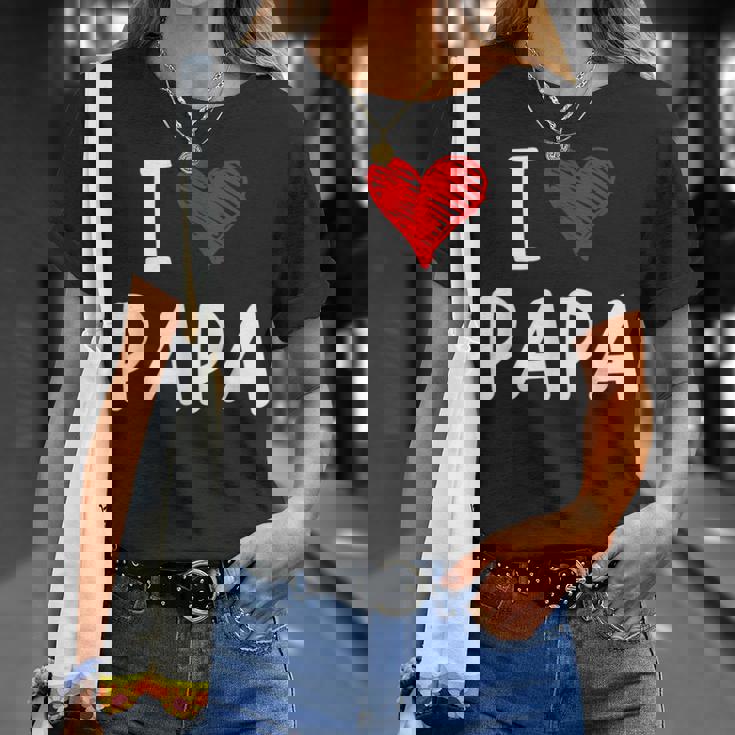 私はパパ 最高 お父さん 父 息子 娘 衣装 ハートが大好きです I Love Papa Tシャツ 彼女への贈り物