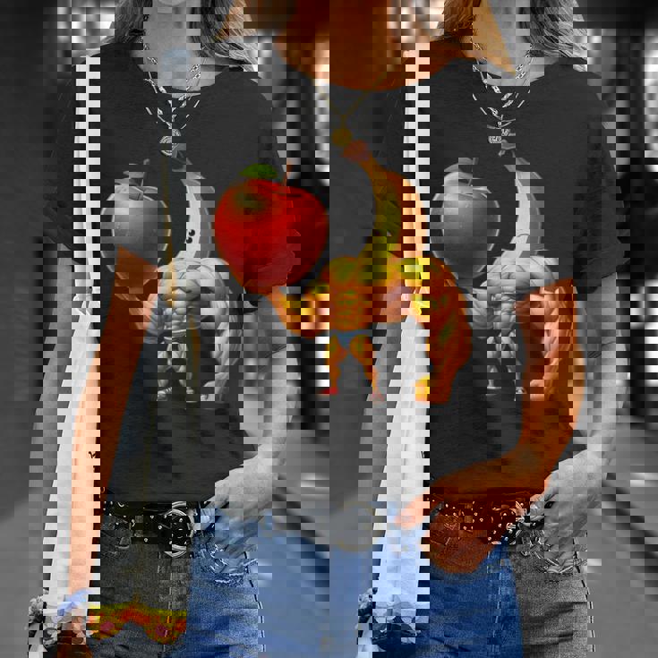 筋肉バナナリフティングジャイアントアップル Tシャツ 彼女への贈り物