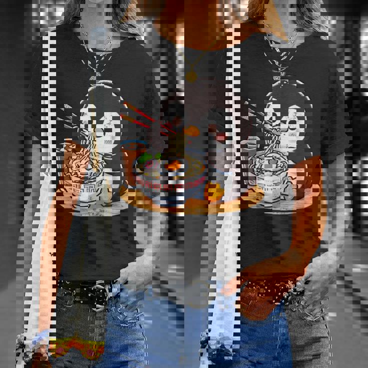 箸でラーメンを食べるかわいいペンギン Tシャツ 彼女への贈り物