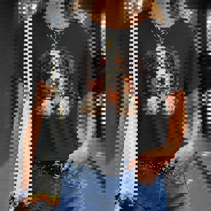 素敵で面白い覗き見犬 バーニーズマウンテンドッグ Tシャツ 彼女への贈り物