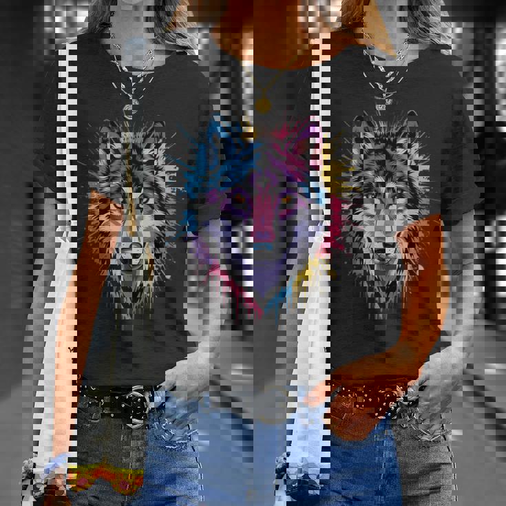 素晴らしいオオカミの頭の色彩。 Tシャツ 彼女への贈り物