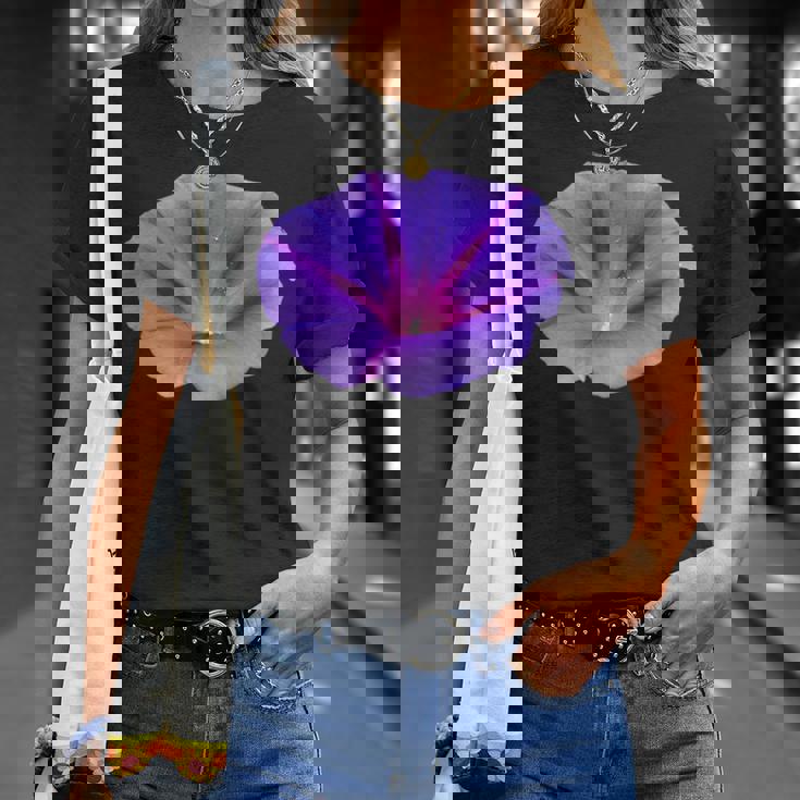 美しいパープルカラーの朝顔フラワーカットアウト Tシャツ 彼女への贈り物