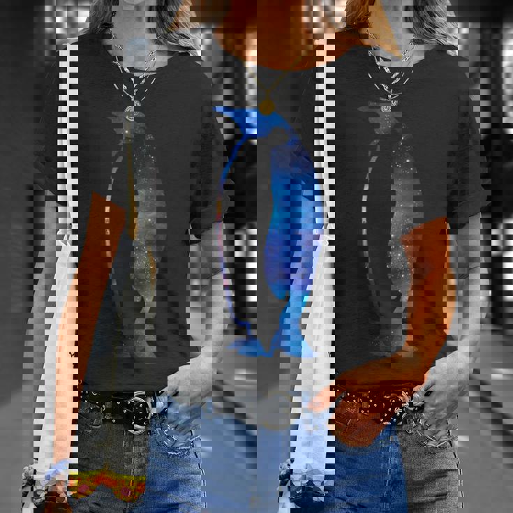 美的シルエット 星 宇宙 銀河 ペンギン Tシャツ 彼女への贈り物