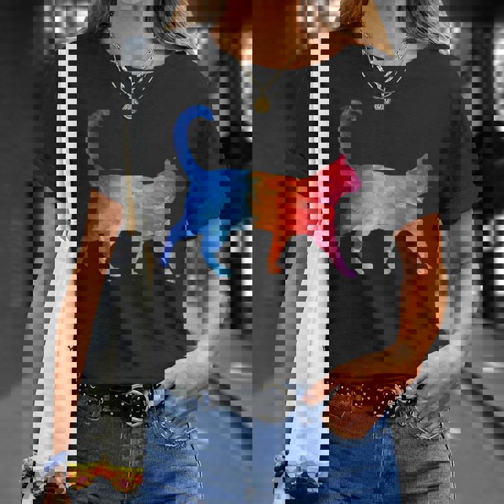 美的シルエット芸術的水彩猫 Tシャツ 彼女への贈り物