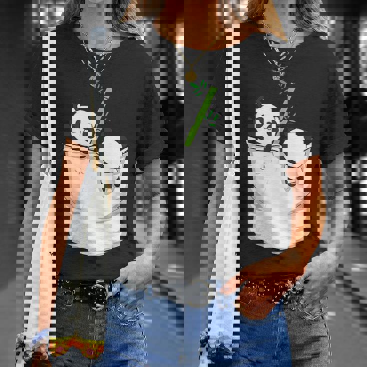 胸ポケットパンダ パンダ クマ Tシャツ 彼女への贈り物