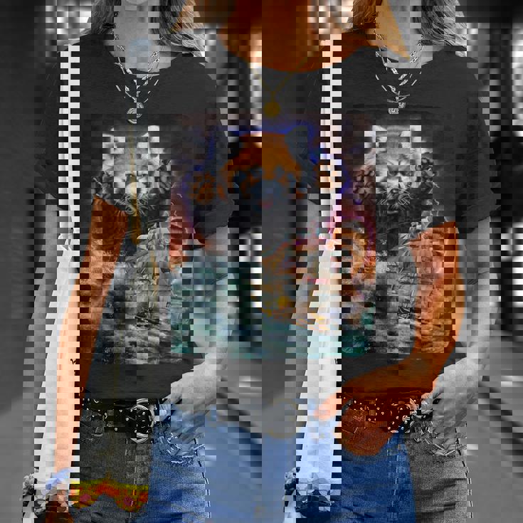 船を襲う レッサーパンダ 海 雷 嵐 Tシャツ 彼女への贈り物