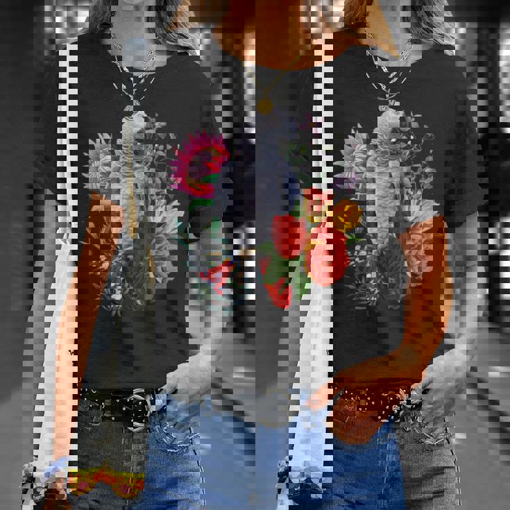 花と蝶とヨウム Tシャツ 彼女への贈り物