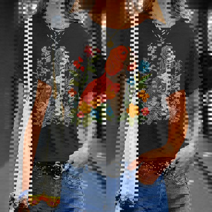 花柄 キャバリア王 チャールズ スパニエル キュート ママ 母の日 Tシャツ 彼女への贈り物