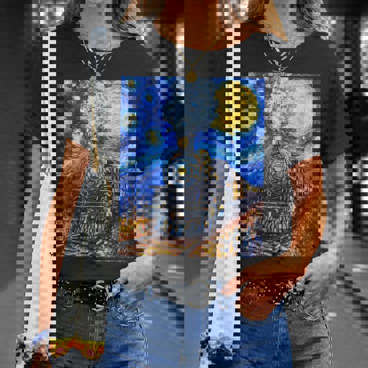 蒸気機関 蒸気機関車 ヴィンテージ ゴッホ 機関車 列車 Tシャツ 彼女への贈り物