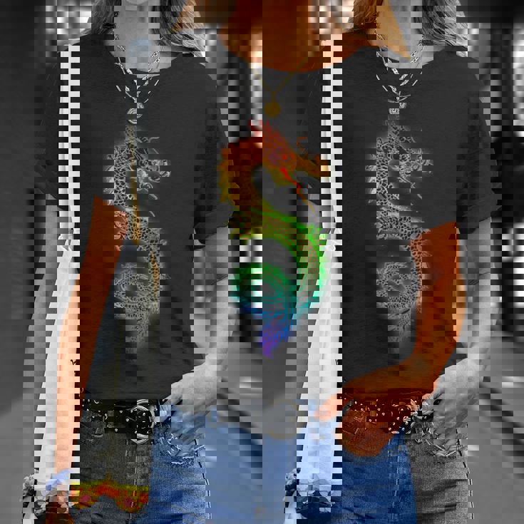 虹と中国の龍 Tシャツ 彼女への贈り物