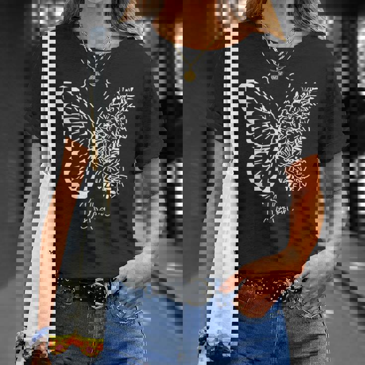 蝶と花、熱帯の花と蝶 Tシャツ 彼女への贈り物