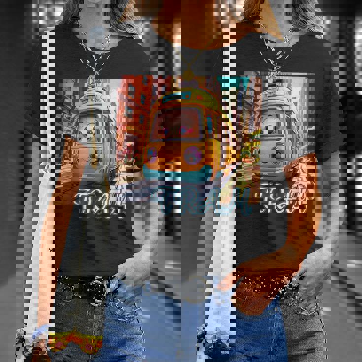 路面電車 Tram かわいい乗り物 おもちゃの乗り物 漫画風電車 鉄道ファン 鉄道旅行 鉄道模型ファン 鉄道風景 Tシャツ 彼女への贈り物