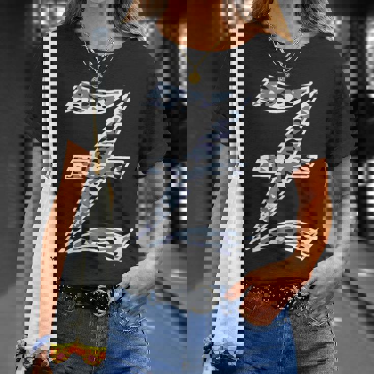 迷彩 アルファベット Z 古英語 大 カリグラフィー 文字 Tシャツ 彼女への贈り物