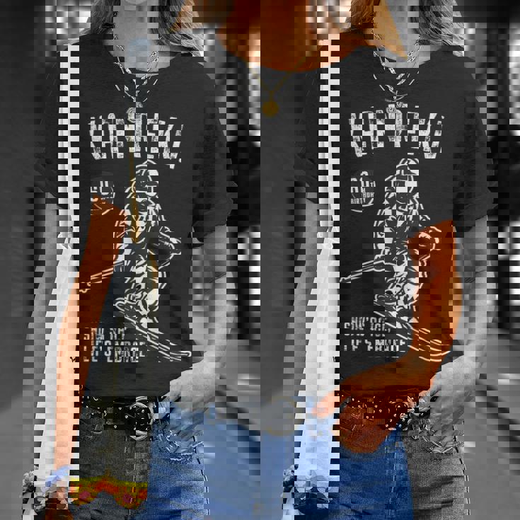 還暦祝い スキー好き 雪好き 父 母 男性 女性 60歳お祝いnow's Race Life's Embrace Tシャツ 彼女への贈り物