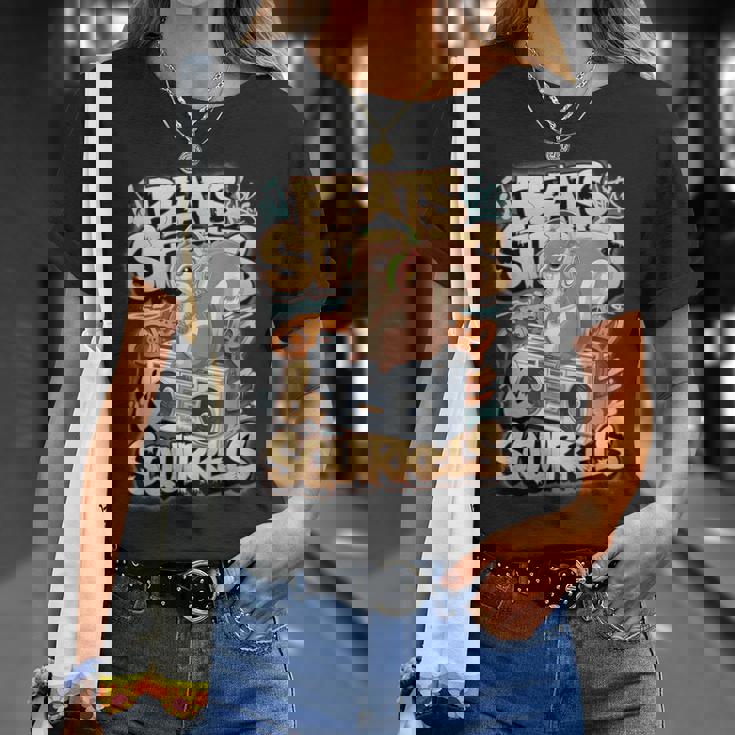 都市公園の都会のリス スタイリッシュで楽しいどんぐりアドベンチャー Tシャツ 彼女への贈り物