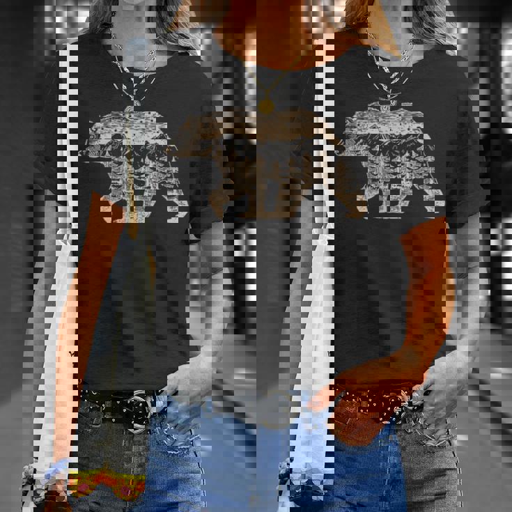 野生動物 レトロ 野生動物 クマ アウトドア 自然 森林 木 Tシャツ 彼女への贈り物