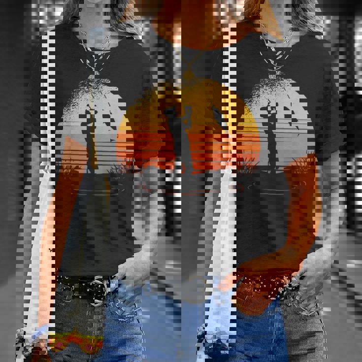 釣り人日没漁師釣り竿 Tシャツ 彼女への贈り物