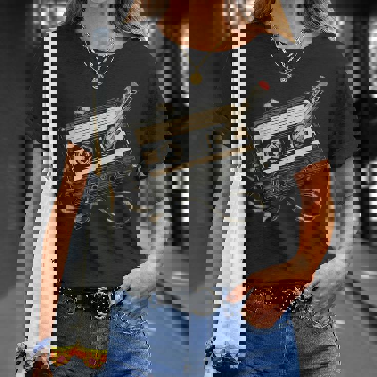 鉛筆巻き戻し付きレトロカセットテープ Tシャツ 彼女への贈り物