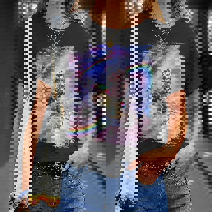 銀河 宇宙飛行士 猫 乗馬 虹 シャーク Tシャツ 彼女への贈り物