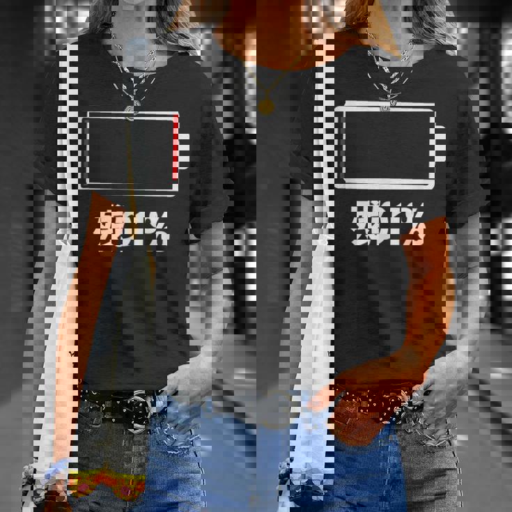 電池【残り1】バッテリー 電池切れ おもしろ 面白い ギャグ ネタ ウケ狙い 笑える ユーモア お笑い 個性的な Tシャツ 彼女への贈り物