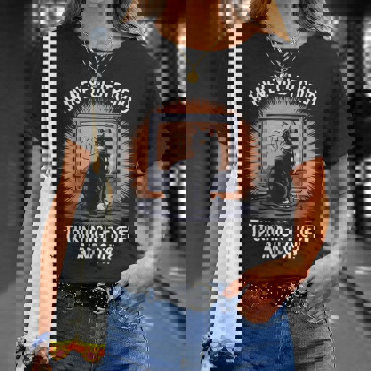 電源を切ってオンにしてみましたか猫が大好きなitコンピューター Tシャツ 彼女への贈り物