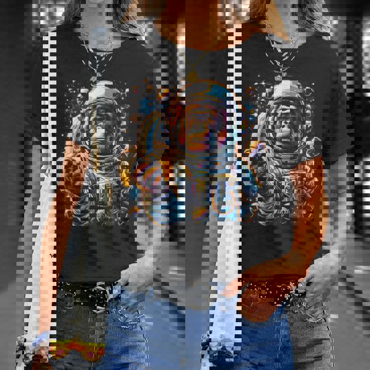 面白い サイケデリック 猿 宇宙飛行士 グラフィック メンズ Tシャツ 彼女への贈り物